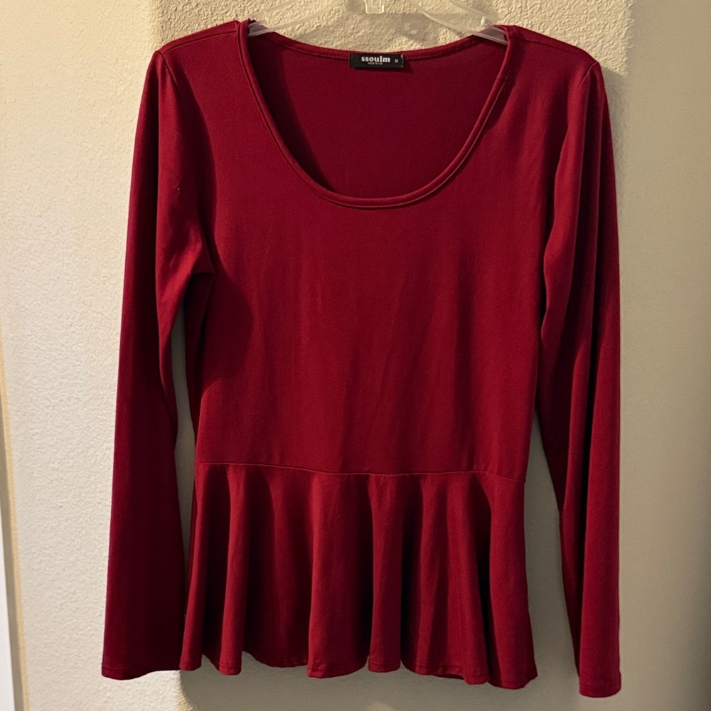 Red Long Sleeve Peplum Top